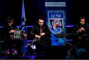 20 November 2021; The Cill Chábháin team, representing Laois and Leinster, of Sophie Ryan, Brian Ryan, Alain Carroll, Senan Moran and Noel Stapleton during the Ceol Uirlise competition at Scór Sinsir 2020 All-Ireland Finals at the Connacht GAA Air Dome in Bekan, Mayo. Photo by Piaras Ó Mídheach/Sportsfile