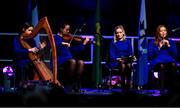 20 November 2021; The Naomh Ronáin team, representing Roscommon and Connacht, of Leanne Hennessy, Elizabeth Earley, Rachel Noone, Fiachra Guihen and Emma Benson during the Ceol Uirlise competition at Scór Sinsir 2020 All-Ireland Finals at the Connacht GAA Air Dome in Bekan, Mayo. Photo by Piaras Ó Mídheach/Sportsfile