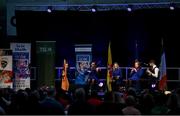 20 November 2021; The Naomh Ronáin team, representing Roscommon and Connacht, of Leanne Hennessy, Elizabeth Earley, Rachel Noone, Fiachra Guihen and Emma Benson during the Ceol Uirlise competition at Scór Sinsir 2020 All-Ireland Finals at the Connacht GAA Air Dome in Bekan, Mayo. Photo by Piaras Ó Mídheach/Sportsfile