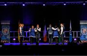 20 November 2021; The Bun Brosnaí team, representing Westmeath and Leinster, of Orla Cleary, Susan Lambden, Sandra Eades, Veronica Moran, Kenneth Murphy, Christopher McCormack, Eoin Clarke and Séamus Moran during the Rince Seit competition at the Scór Sinsir 2020 All-Ireland Finals at the Connacht GAA Air Dome in Bekan, Mayo. Photo by Piaras Ó Mídheach/Sportsfile