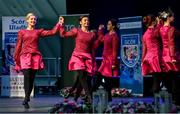 20 November 2021; An Caisleán Nua team, representing Tipperary and Munster, of Caelainn McGrath, Sinéad Grant, Eimear O'Connor, Veronica McNamara, Sarah English, Chloe Hennebry, Aoife Leahy and Kayleigh O'Brien during the Rince Foirne competition at Scór Sinsir 2020 All-Ireland Finals at the Connacht GAA Air Dome in Bekan, Mayo. Photo by Piaras Ó Mídheach/Sportsfile