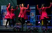 20 November 2021; An Caisleán Nua team, representing Tipperary and Munster, of Caelainn McGrath, Sinéad Grant, Eimear O'Connor, Veronica McNamara, Sarah English, Chloe Hennebry, Aoife Leahy and Kayleigh O'Brien during the Rince Foirne competition at Scór Sinsir 2020 All-Ireland Finals at the Connacht GAA Air Dome in Bekan, Mayo. Photo by Piaras Ó Mídheach/Sportsfile