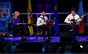 20 November 2021; The Mullach Odhráin Erne Eagles team, representing Cavan and Ulster, of Sinéad Halton, Jack O'Reilly, Daryll Dolan, Shane Walsh and Aaron Galligan during the Ceol Uirlise competition at Scór Sinsir 2020 All-Ireland Finals at the Connacht GAA Air Dome in Bekan, Mayo. Photo by Piaras Ó Mídheach/Sportsfile