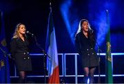 20 November 2021; An Féar Ban team, representing Offaly and Leinster, of Niamh Delaney, Valene Greer, Sarah Kenny, Zoe Rooney and Avril Spain during the Bailéad-Ghrúpa competition at the Scór Sinsir 2020 All-Ireland Finals at the Connacht GAA Air Dome in Bekan, Mayo. Photo by Piaras Ó Mídheach/Sportsfile