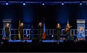 20 November 2021; An Féar Ban team, representing Offaly and Leinster, of Niamh Delaney, Valene Greer, Sarah Kenny, Zoe Rooney and Avril Spain during the Bailéad-Ghrúpa competition at the Scór Sinsir 2020 All-Ireland Finals at the Connacht GAA Air Dome in Bekan, Mayo. Photo by Piaras Ó Mídheach/Sportsfile