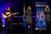 20 November 2021; The Naomh Séamus team, representing Cork and Munster, of Rachel Hodnett, Rachel O'Sullivan, Aine Fitzgerald, Ashlie O'Sullivan and Amy O'Sullivan during the Bailéad-Ghrúpa competition at the Scór Sinsir 2020 All-Ireland Finals at the Connacht GAA Air Dome in Bekan, Mayo. Photo by Piaras Ó Mídheach/Sportsfile