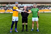 21 November 2021; Referee Kieran Dooley with St Rynagh's captain Conor Clancy, left, and Coolderry captain David King before the Offaly County Senior Club Hurling Championship Final match between Coolderry and St Rynagh's at Bord na Mona O'Connor Park in Tullamore, Offaly. Photo by Ben McShane/Sportsfile