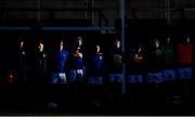 21 November 2021; Members of the St Rynagh's team stand for Amhrán na bhFiann before the Offaly County Senior Club Hurling Championship Final match between Coolderry and St Rynagh's at Bord na Mona O'Connor Park in Tullamore, Offaly.Amhrán na bhFiann Photo by Ben McShane/Sportsfile