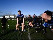 21 November 2021; Jordan McGarr of Blessington and team-mates celebrate at the final whistle after the AIB Leinster GAA Football Senior Club Championship First Round match between St Columbas Mullinalaghta and Blessington at Glennon Brothers Pearse Park in Longford. Photo by David Fitzgerald/Sportsfile