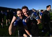 21 November 2021; Kevin John Rogers, left, and Kevin Hanlon of Blessington celebrate after the AIB Leinster GAA Football Senior Club Championship First Round match between St Columbas Mullinalaghta and Blessington at Glennon Brothers Pearse Park in Longford. Photo by David Fitzgerald/Sportsfile
