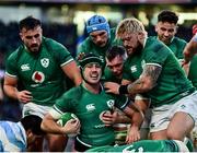 21 November 2021; Caelan Doris of Ireland is congratulated by team-mates after scoring their side's third try during the Autumn Nations Series match between Ireland and Argentina at Aviva Stadium in Dublin. Photo by Brendan Moran/Sportsfile