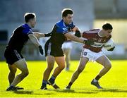 21 November 2021; Rian Brady of Mullinalaghta St Columbas in action against Kevin John Rogers of Blessington during the AIB Leinster GAA Football Senior Club Championship First Round match between St Columbas Mullinalaghta and Blessington at Glennon Brothers Pearse Park in Longford. Photo by David Fitzgerald/Sportsfile