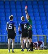 21 November 2021; Craig Maguire of Blessington is shown a red card during the AIB Leinster GAA Football Senior Club Championship First Round match between St Columbas Mullinalaghta and Blessington at Glennon Brothers Pearse Park in Longford. Photo by David Fitzgerald/Sportsfile