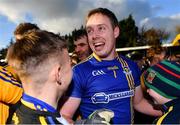 21 November 2021; Knockmore goalkeeper Colm Reape celebrates with team-mates and supporters after his side's victory in the Mayo County Senior Club Football Championship Final match between Knockmore and Belmullet at James Stephen's Park in Ballina, Mayo. Photo by Piaras Ó Mídheach/Sportsfile