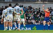 21 November 2021; Referee Matthew Carley shows a red card to Tomas Lavanini of Argentina, 5, during the Autumn Nations Series match between Ireland and Argentina at Aviva Stadium in Dublin. Photo by Seb Daly/Sportsfile