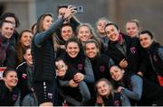 21 November 2021; Meave Williams takes a photograph with her Wexford Youths team-mates before the 2021 EVOKE.ie FAI Women's Cup Final between Wexford Youths and Shelbourne at Tallaght Stadium in Dublin. Photo by Stephen McCarthy/Sportsfile