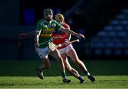 21 November 2021; Richie Cummins of Gort in action against Cian Mahony of St Thomas' during the Galway County Senior Club Hurling Championship Semi-Final match between Gort and St Thomas' at Pearse Stadium in Salthill, Galway. Photo by Ray Ryan/Sportsfile