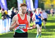 21 November 2021; Padraig Corduff of Westport AC, Mayo, celebrates a third place finish in the Boys U16 event during the Irish Life Health National Cross Country Championships at Santry Demense in Dublin. Photo by Ramsey Cardy/Sportsfile