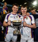21 November 2021; Kilmacud Crokes' players Dara Mullin, left, and his brother Micheal Mullin celebrate after the Go Ahead Dublin County Senior Club Football Championship Final match between St Jude's and Kilmacud Crokes at Parnell Park in Dublin. Photo by Daire Brennan/Sportsfile