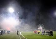 21 November 2021; Players and officials line up before the 2021 EVOKE.ie FAI Women's Cup Final between Wexford Youths and Shelbourne at Tallaght Stadium in Dublin. Photo by Stephen McCarthy/Sportsfile