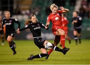 21 November 2021; Saoirse Noonan of Shelbourne in action against Lauren Dwyer of Wexford Youths during the 2021 EVOKE.ie FAI Women's Cup Final between Wexford Youths and Shelbourne at Tallaght Stadium in Dublin. Photo by Stephen McCarthy/Sportsfile