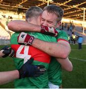 21 November 2021; Noel McGrath, right, celebrates with team-mate Willie Eviston of Loughmore-Castleiney after the Tipperary County Senior Club Football Championship Final match between Clonmel Commercials and Loughmore-Castleiney at Semple Stadium in Thurles, Tipperary. Photo by Michael P Ryan/Sportsfile