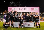 21 November 2021; Wexford Youths captain Kylie Murphy celebrates with the cup alongside her team-mates after their side's victory in the 2021 EVOKE.ie FAI Women's Cup Final match between Wexford Youths and Shelbourne at Tallaght Stadium in Dublin. Photo by Stephen McCarthy/Sportsfile