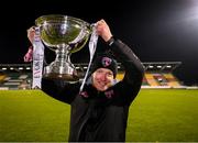 21 November 2021; Wexford Youths manager Stephen Quinn celebrates with the cup following the 2021 EVOKE.ie FAI Women's Cup Final between Wexford Youths and Shelbourne at Tallaght Stadium in Dublin. Photo by Stephen McCarthy/Sportsfile