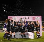 21 November 2021; Wexford Youths captain Kylie Murphy and team-mates celebrate with the cup following the 2021 EVOKE.ie FAI Women's Cup Final between Wexford Youths and Shelbourne at Tallaght Stadium in Dublin. Photo by Stephen McCarthy/Sportsfile