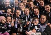 21 November 2021; Wexford Youths players celebrate with the cup following the 2021 EVOKE.ie FAI Women's Cup Final between Wexford Youths and Shelbourne at Tallaght Stadium in Dublin. Photo by Stephen McCarthy/Sportsfile