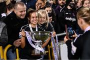 21 November 2021; Lynn Craven of Wexford Youths has a photograph taken with family following the 2021 EVOKE.ie FAI Women's Cup Final between Wexford Youths and Shelbourne at Tallaght Stadium in Dublin. Photo by Stephen McCarthy/Sportsfile