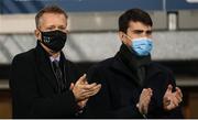 21 November 2021; FAI Chief Executive Jonathan Hill, left, and Minister of State for Sport, the Gaeltacht & Defence, Jack Chambers TD during the 2021 EVOKE.ie FAI Women's Cup Final between Wexford Youths and Shelbourne at Tallaght Stadium in Dublin. Photo by Stephen McCarthy/Sportsfile