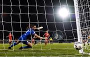 21 November 2021; Shelbourne goalkeeper Amanda Budden is beaten by a shot from Kylie Murphy of Wexford Youths for their second goal during the 2021 EVOKE.ie FAI Women's Cup Final between Wexford Youths and Shelbourne at Tallaght Stadium in Dublin. Photo by Stephen McCarthy/Sportsfile