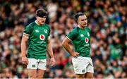 21 November 2021; Ireland players Garry Ringrose, left, and James Lowe during the Autumn Nations Series match between Ireland and Argentina at Aviva Stadium in Dublin. Photo by Seb Daly/Sportsfile