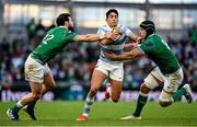 21 November 2021; Santiago Carreras of Argentina is tackled by Robbie Henshaw, left, and Caelan Doris of Ireland during the Autumn Nations Series match between Ireland and Argentina at Aviva Stadium in Dublin. Photo by Seb Daly/Sportsfile