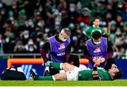 21 November 2021; Cian Healy of Ireland is given medical attention by team doctor Ciaran Cosgrave during the Autumn Nations Series match between Ireland and Argentina at Aviva Stadium in Dublin. Photo by Brendan Moran/Sportsfile