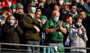 21 November 2021; Supporters wearing facemasks during the Autumn Nations Series match between Ireland and Argentina at Aviva Stadium in Dublin. Photo by Brendan Moran/Sportsfile