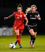 21 November 2021; Pearl Slattery of Shelbourne in action against Aoibheann Clancy of Wexford Youths during the 2021 EVOKE.ie FAI Women's Cup Final between Wexford Youths and Shelbourne at Tallaght Stadium in Dublin. Photo by Stephen McCarthy/Sportsfile