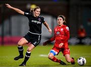 21 November 2021; Edel Kennedy of Wexford Youths in action against Ciara Grant of Shelbourne during the 2021 EVOKE.ie FAI Women's Cup Final between Wexford Youths and Shelbourne at Tallaght Stadium in Dublin. Photo by Stephen McCarthy/Sportsfile