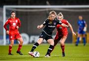 21 November 2021; Aoibheann Clancy of Wexford Youths in action against Saoirse Noonan of Shelbourne during the 2021 EVOKE.ie FAI Women's Cup Final between Wexford Youths and Shelbourne at Tallaght Stadium in Dublin. Photo by Stephen McCarthy/Sportsfile