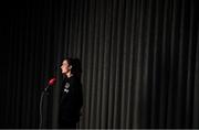 22 November 2021; Roma McLaughlin speaks to Virgin Media Television during a Republic of Ireland Women media day at Castleknock Hotel in Dublin. Photo by Stephen McCarthy/Sportsfile