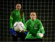 22 November 2021; Goalkeepers Grace Moloney and Megan Walsh, left, during a Republic of Ireland Women training session at the FAI National Training Centre in Abbotstown, Dublin. Photo by Stephen McCarthy/Sportsfile