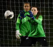 22 November 2021; Goalkeepers Megan Walsh and Grace Moloney, left, during a Republic of Ireland Women training session at the FAI National Training Centre in Abbotstown, Dublin. Photo by Stephen McCarthy/Sportsfile