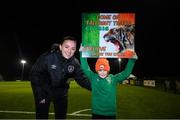 22 November 2021; Katie McCabe with supporter Emily Keegan, age 7, from Tallaght, following a Republic of Ireland Women training session at the FAI National Training Centre in Abbotstown, Dublin. Photo by Stephen McCarthy/Sportsfile