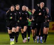 22 November 2021; Lucy Quinn, left, and Louise Quinn during a Republic of Ireland Women training session at the FAI National Training Centre in Abbotstown, Dublin. Photo by Stephen McCarthy/Sportsfile