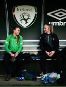 22 November 2021; Goalkeeper Megan Walsh and Louise Quinn, right, during a Republic of Ireland Women training session at the FAI National Training Centre in Abbotstown, Dublin. Photo by Stephen McCarthy/Sportsfile