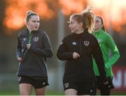 22 November 2021; Jessie Stapleton, left, and Aoibheann Clancy during a Republic of Ireland Women training session at the FAI National Training Centre in Abbotstown, Dublin. Photo by Stephen McCarthy/Sportsfile