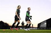 22 November 2021; Denise O'Sullivan, left, and Éabha O'Mahony during a Republic of Ireland Women training session at the FAI National Training Centre in Abbotstown, Dublin. Photo by Stephen McCarthy/Sportsfile