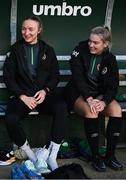 22 November 2021; Louise Quinn and Saoirse Noonan, right, during a Republic of Ireland Women training session at the FAI National Training Centre in Abbotstown, Dublin. Photo by Stephen McCarthy/Sportsfile