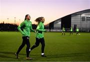22 November 2021; Goalkeepers Megan Walsh, left, and Grace Moloney during a Republic of Ireland Women training session at the FAI National Training Centre in Abbotstown, Dublin. Photo by Stephen McCarthy/Sportsfile